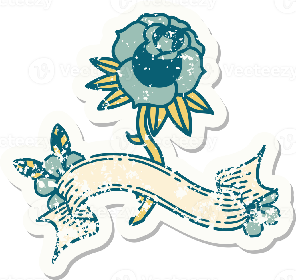 grunge sticker with banner of a rose png