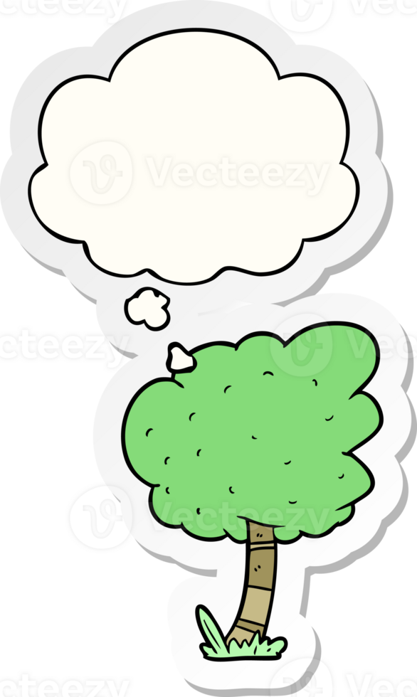 cartoon tree and thought bubble as a printed sticker png