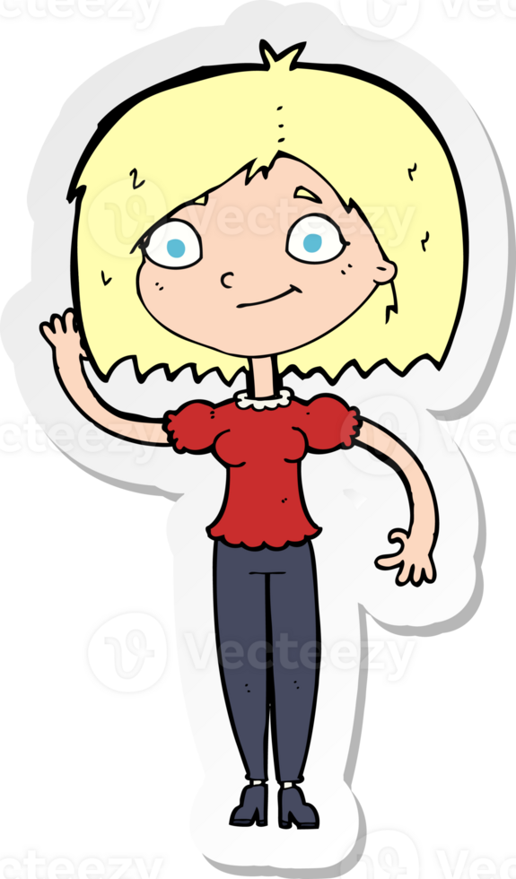sticker of a cartoon woman waving png