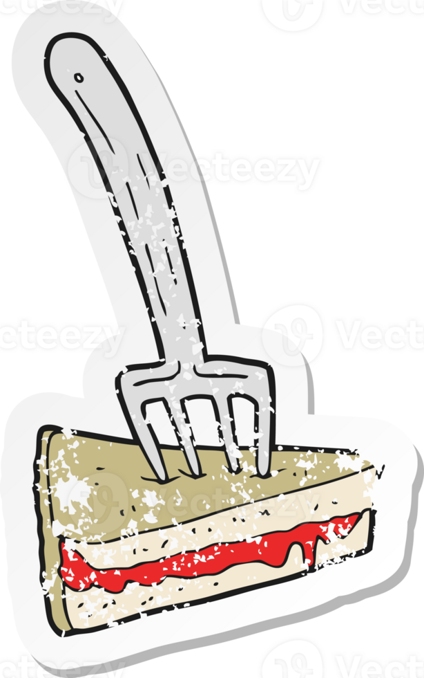retro distressed sticker of a cartoon cake with fork png
