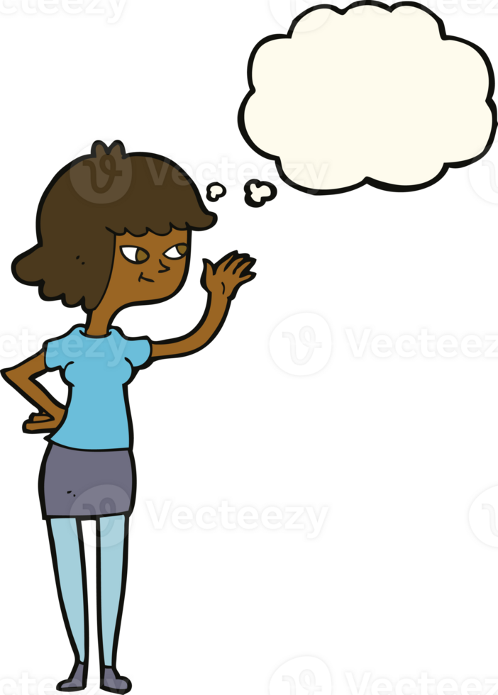 cartoon friendly girl waving with thought bubble png