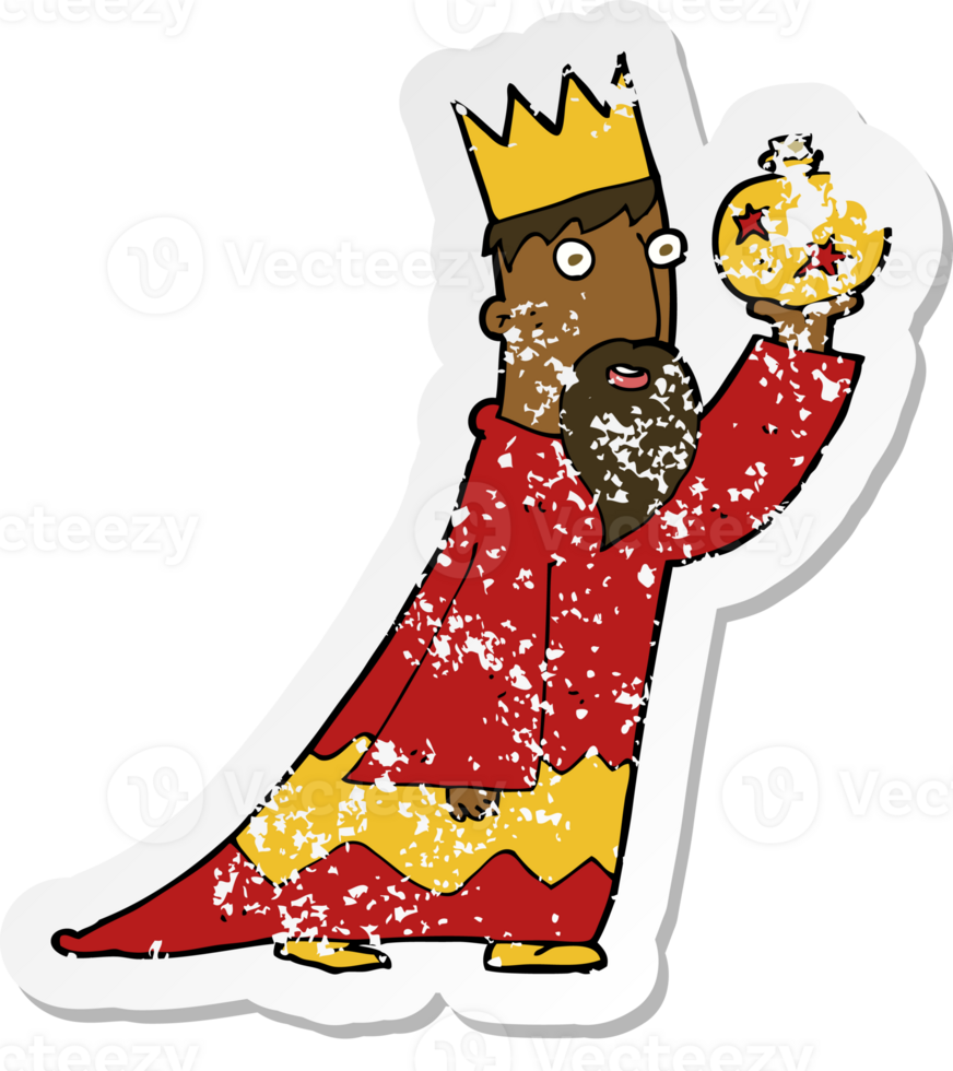 retro distressed sticker of a one of the three wise men png