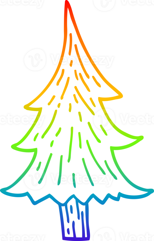 rainbow gradient line drawing cartoon pine trees png