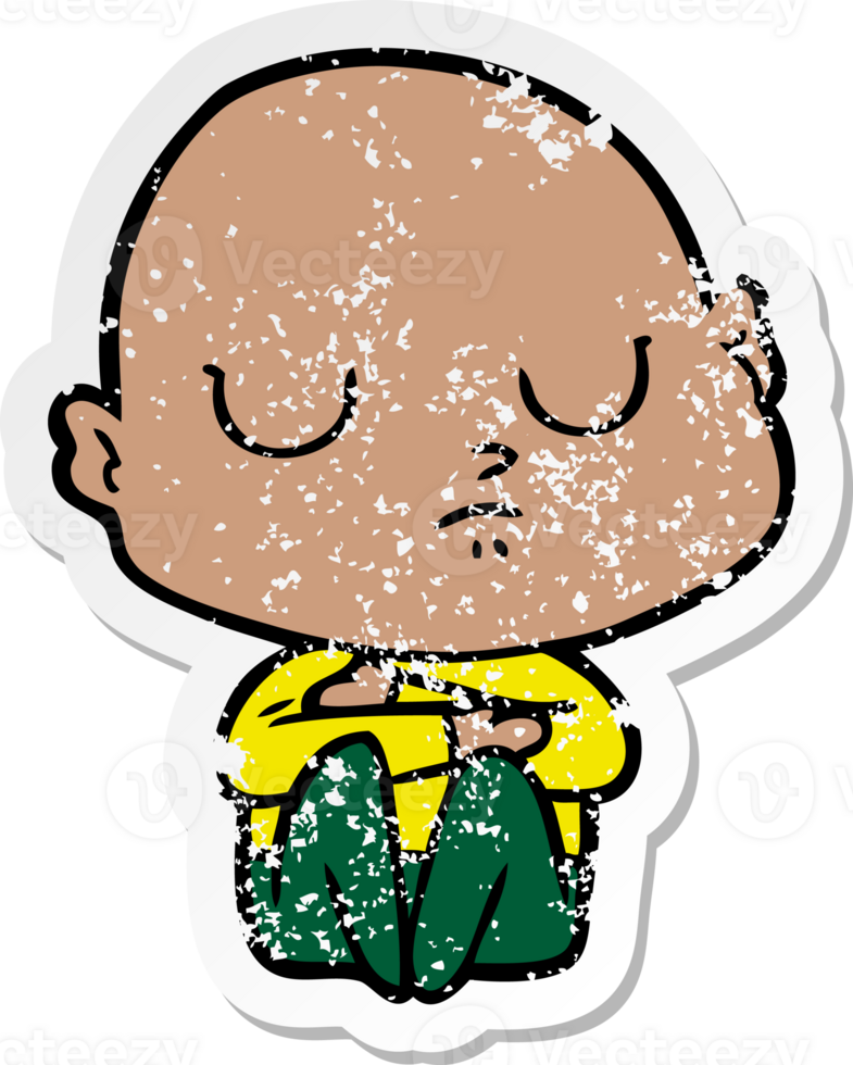 distressed sticker of a cartoon bald man png
