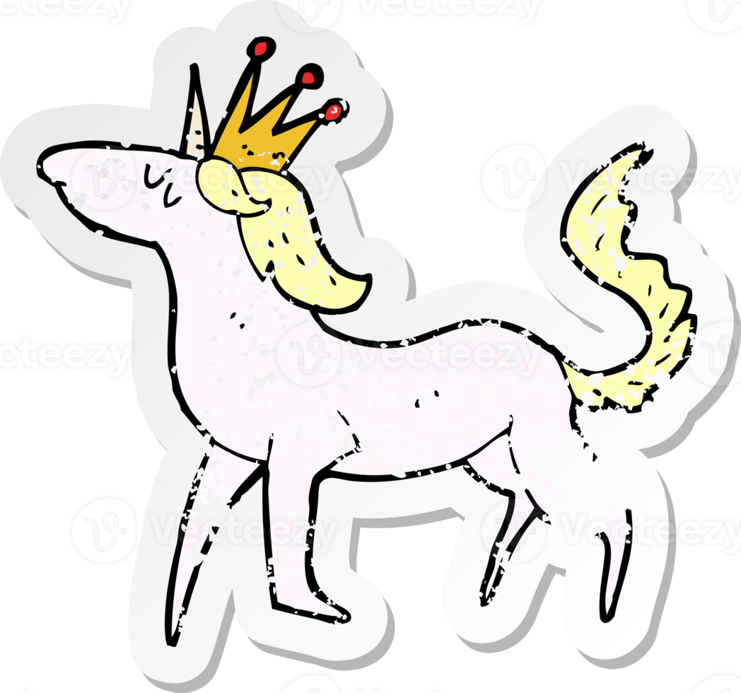 retro distressed sticker of a cartoon unicorn png