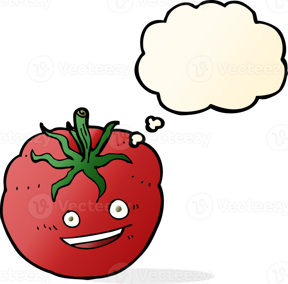 cartoon happy tomato with thought bubble png