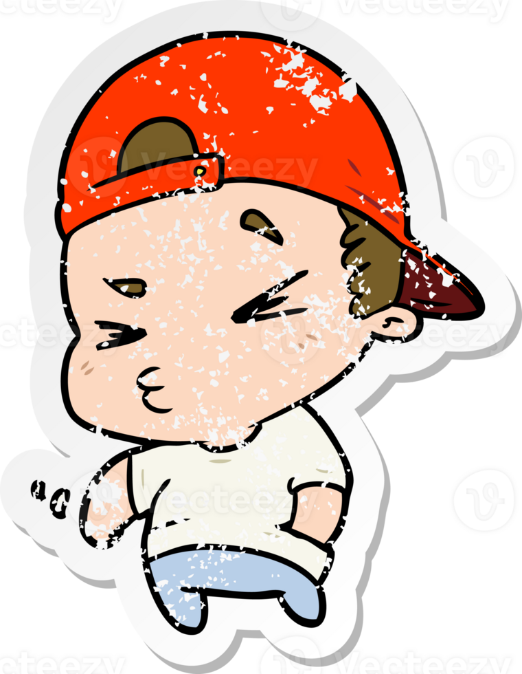 distressed sticker of a cartoon cool kid png