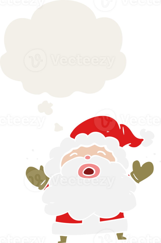 cartoon santa claus shouting and thought bubble in retro style png