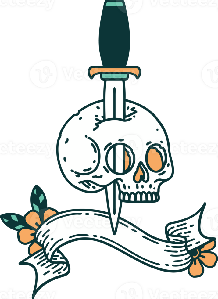 tattoo with banner of a skull and dagger png
