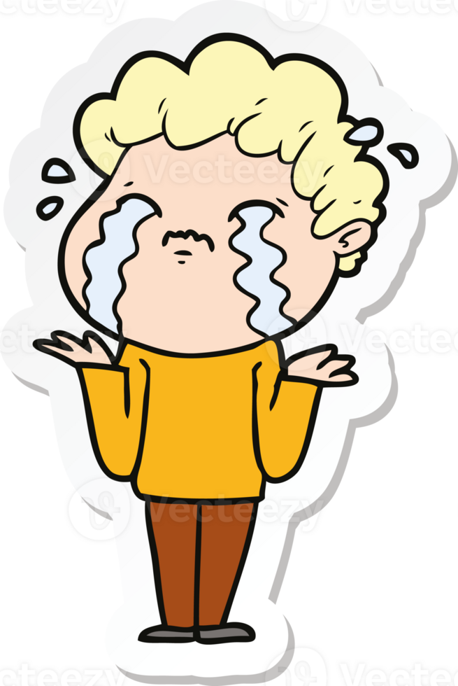 sticker of a cartoon man crying png