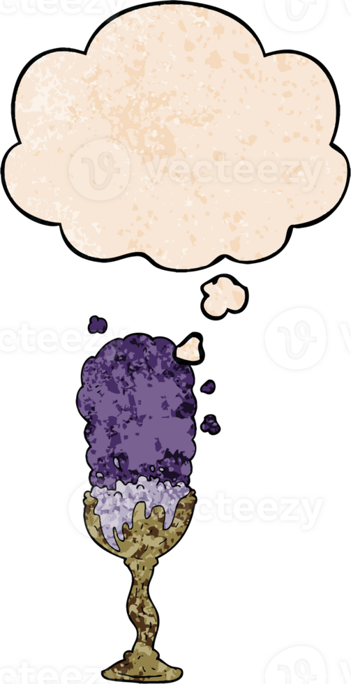 cartoon potion goblet and thought bubble in grunge texture pattern style png