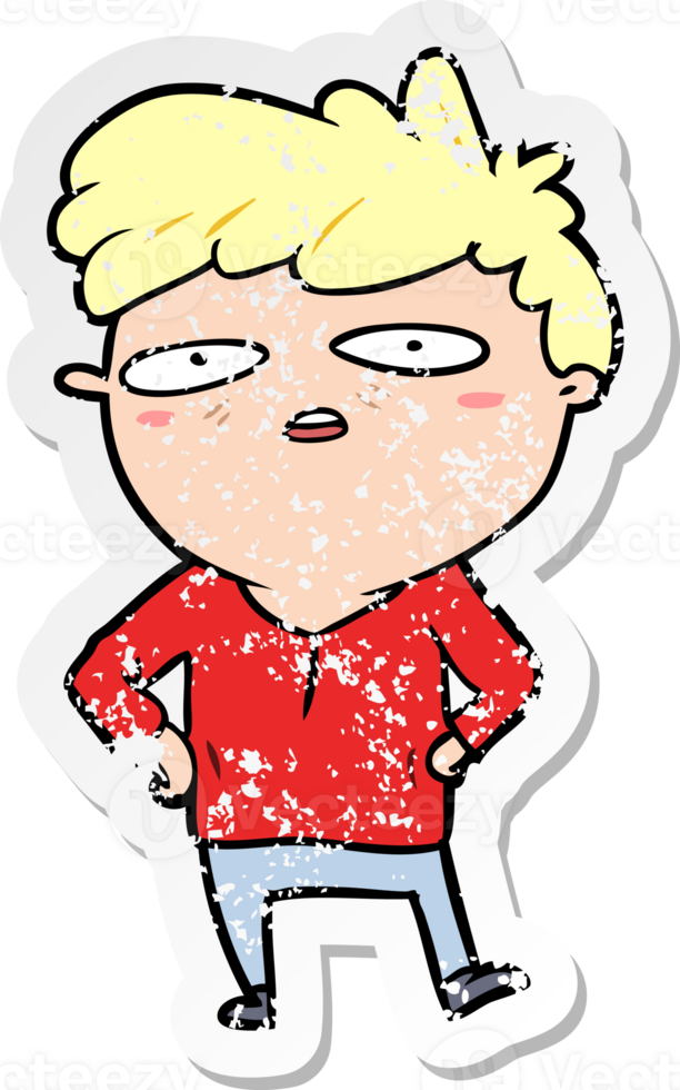 distressed sticker of a cartoon impatient man png
