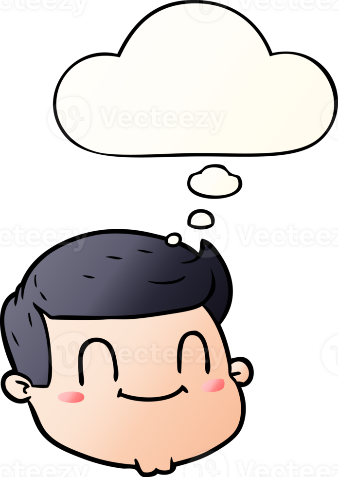 cartoon male face and thought bubble in smooth gradient style png