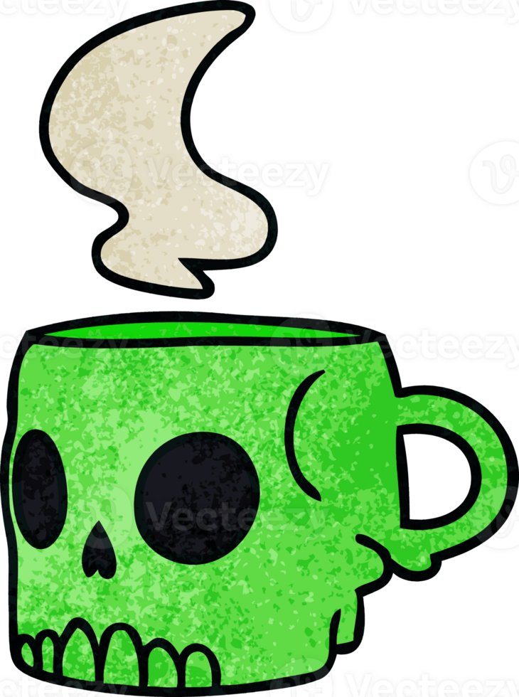 textured cartoon doodle of a skull mug png