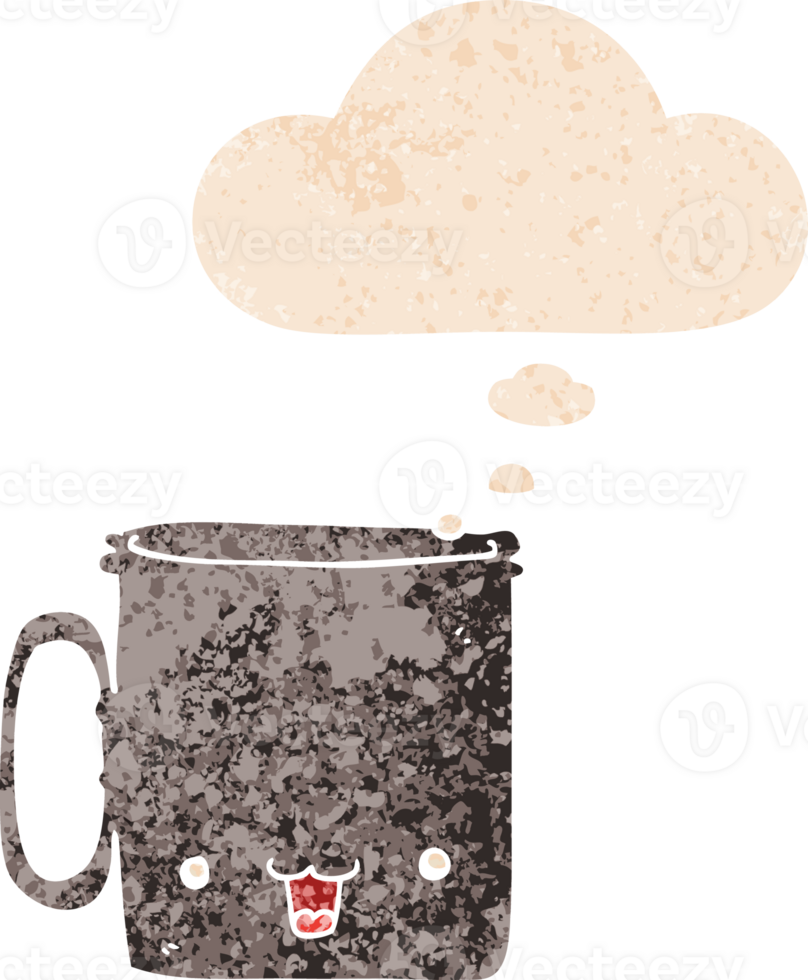 cartoon cup and thought bubble in retro textured style png