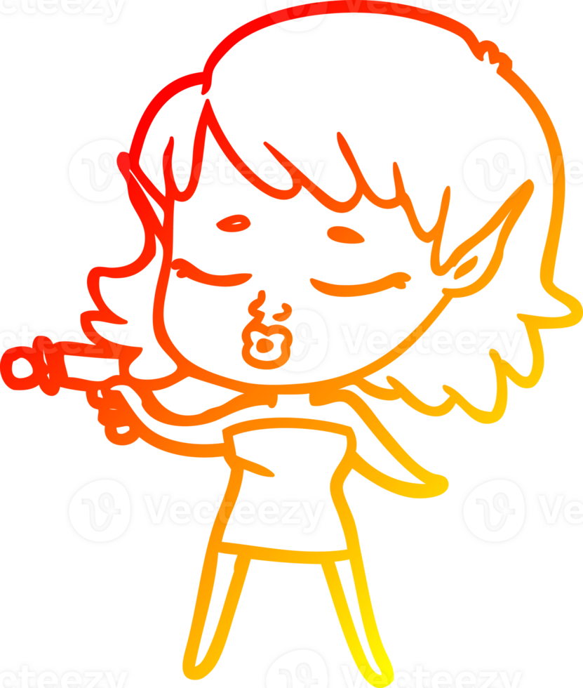 warm gradient line drawing pretty cartoon alien girl with ray gun png