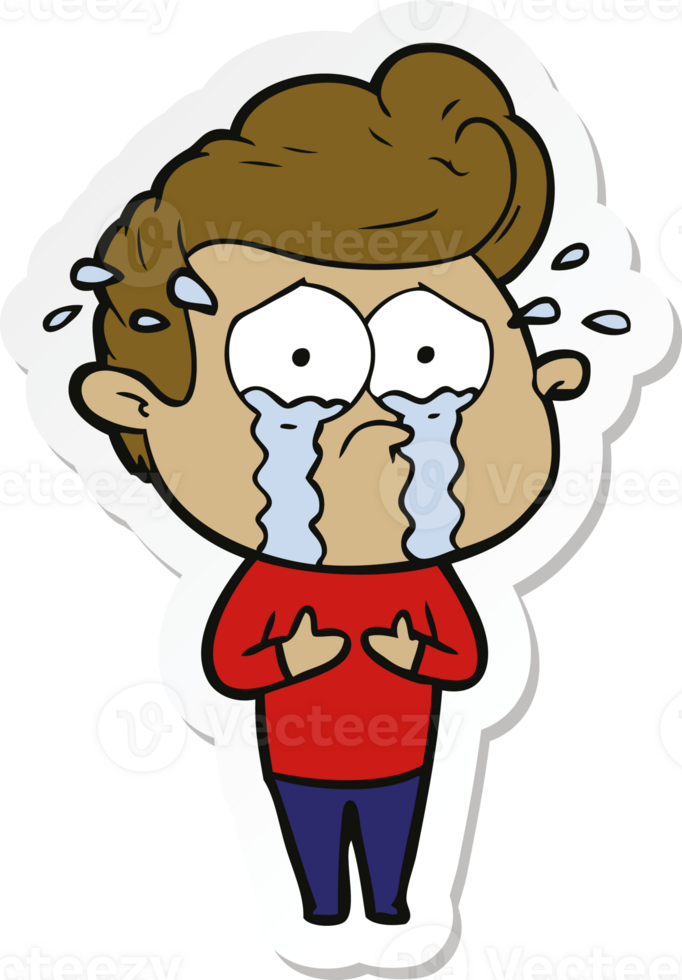 sticker of a cartoon crying man png