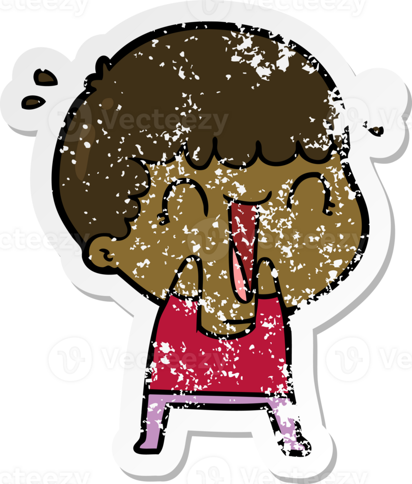 distressed sticker of a laughing cartoon man png