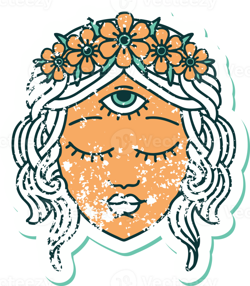 distressed sticker tattoo style icon of female face png