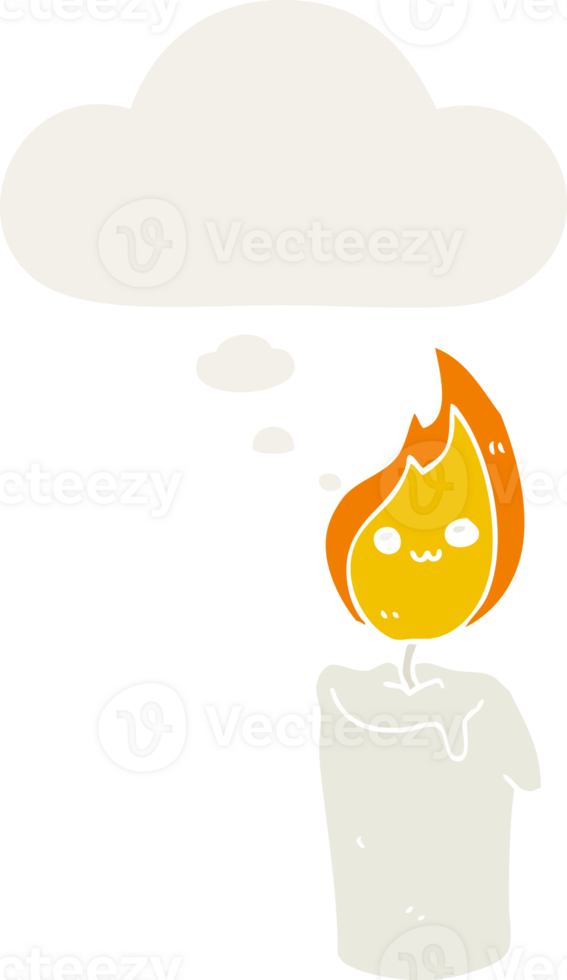cartoon candle character and thought bubble in retro style png
