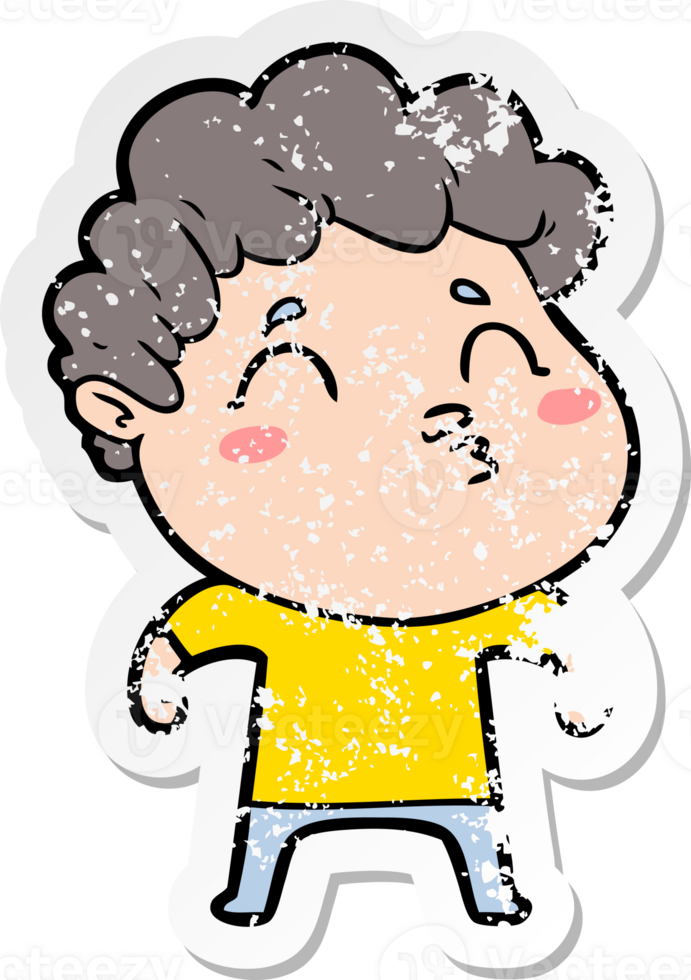 distressed sticker of a cartoon man pouting png