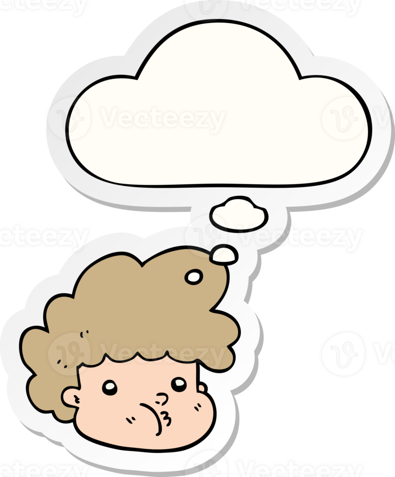 cartoon boy and thought bubble as a printed sticker png