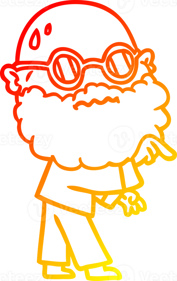 warm gradient line drawing cartoon worried man with beard and spectacles pointing finger png