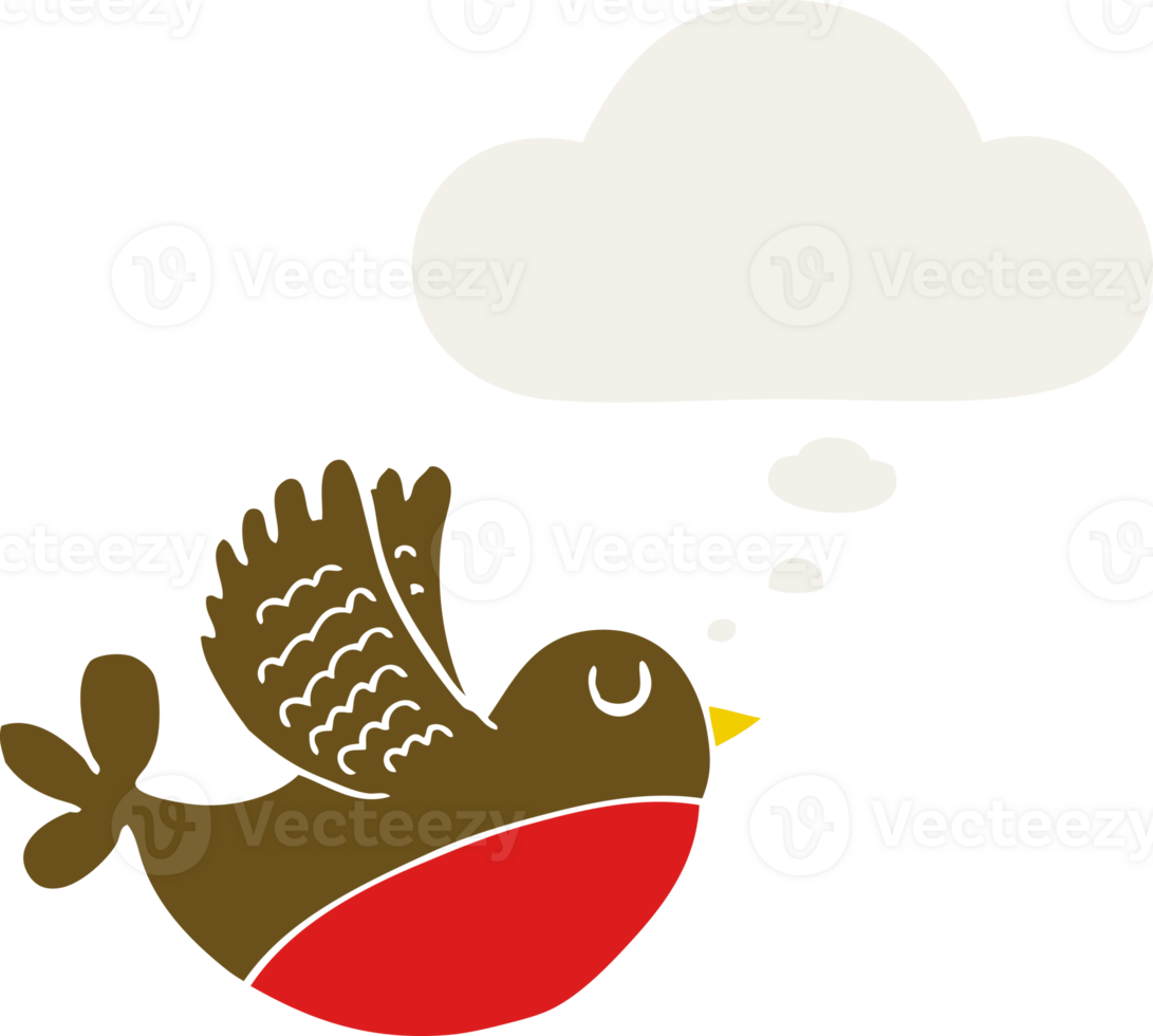 cartoon flying bird and thought bubble in retro style png