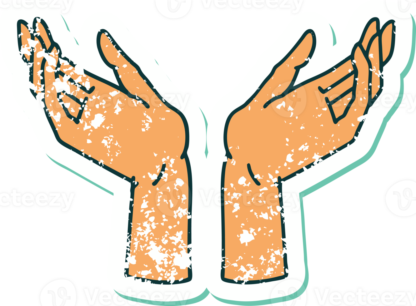 distressed sticker tattoo style icon of open hands png