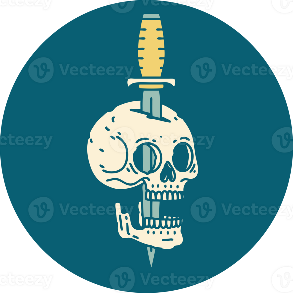 tattoo style icon of a skull and dagger png