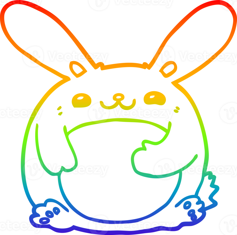 rainbow gradient line drawing cartoon rabbit png