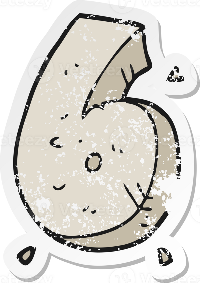 retro distressed sticker of a cartoon stone number six png