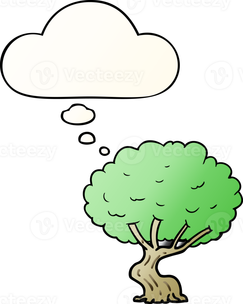 cartoon tree and thought bubble in smooth gradient style png