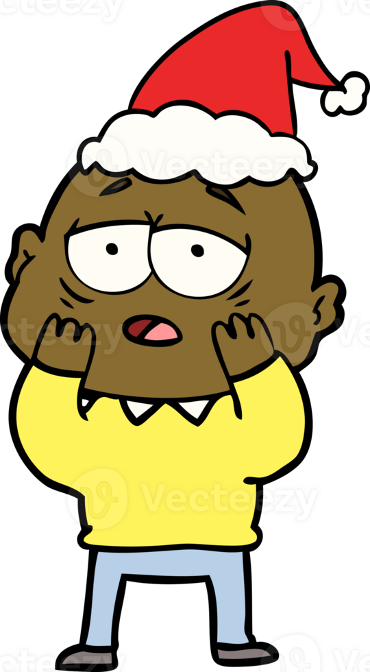 line drawing of a tired bald man wearing santa hat png