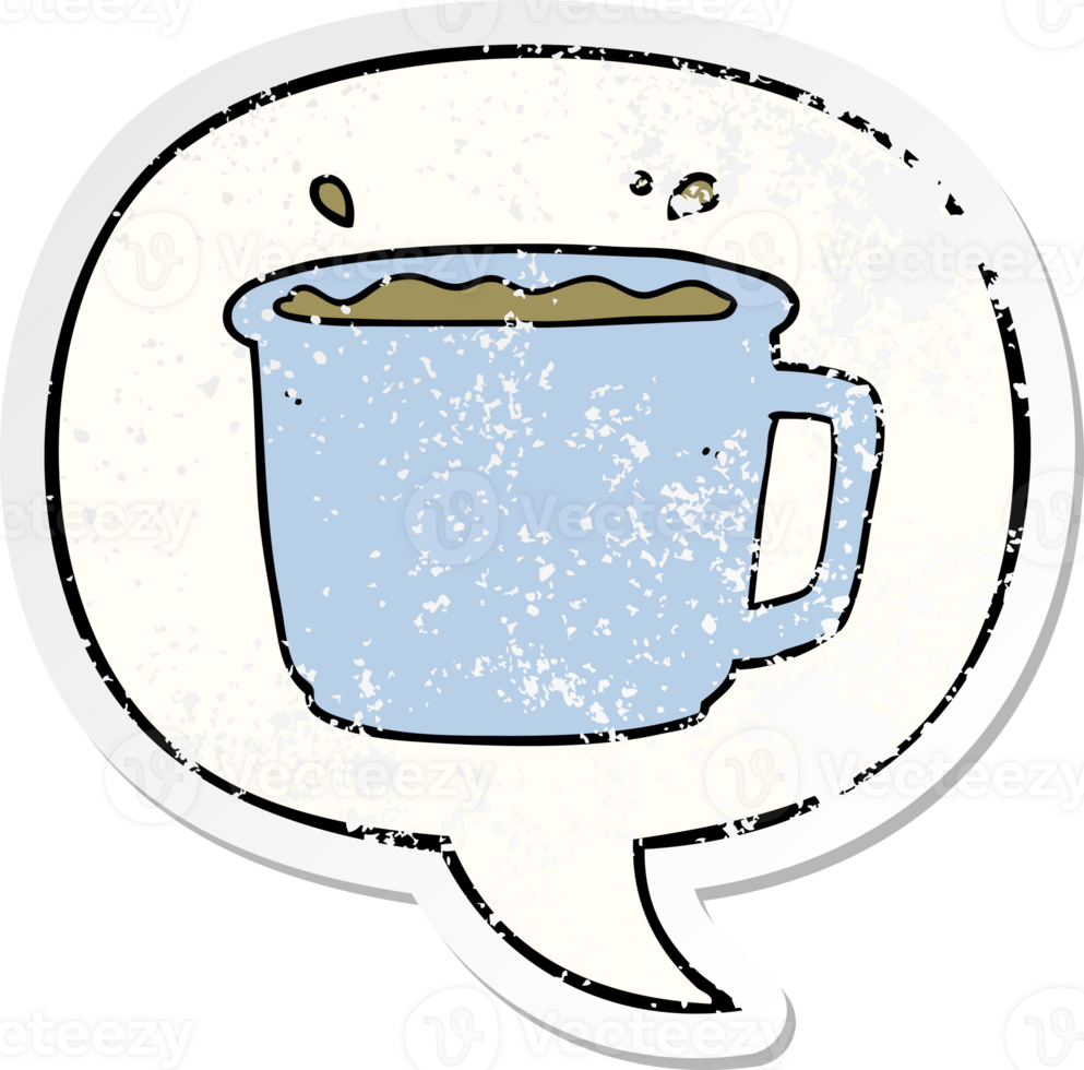 cartoon coffee cup and speech bubble distressed sticker png