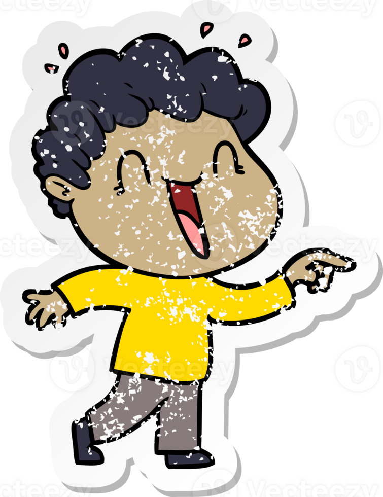distressed sticker of a cartoon happy man png