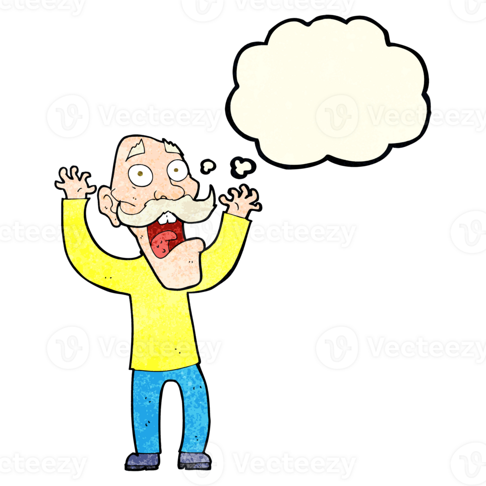 cartoon old man getting a fright with thought bubble png