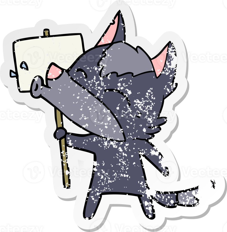 distressed sticker of a howling wolf cartoon png