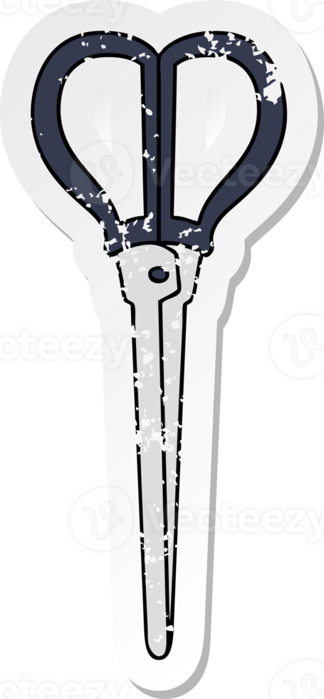 distressed sticker of a quirky hand drawn cartoon scissors png