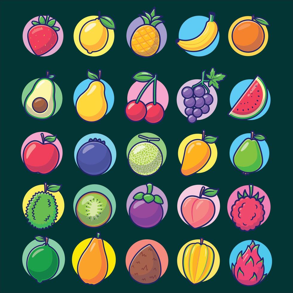 a set of fruit icons in a circle vector