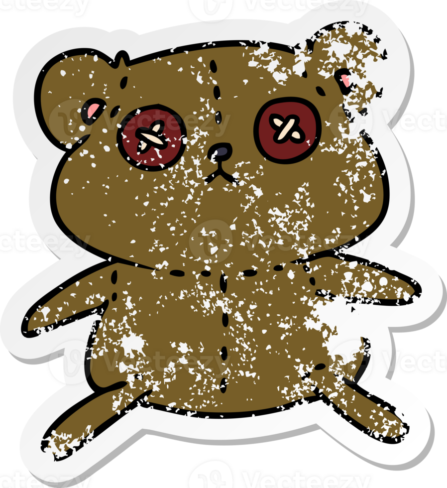 distressed sticker cartoon of a cute stiched up teddy bear png