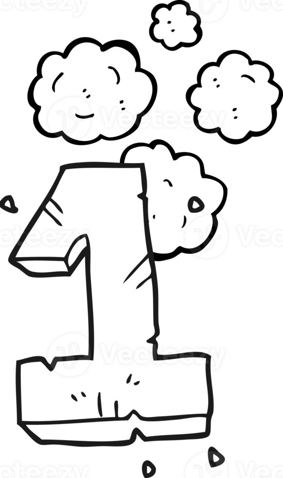 black and white cartoon stone number one png