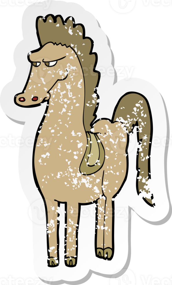 retro distressed sticker of a cartoon horse png