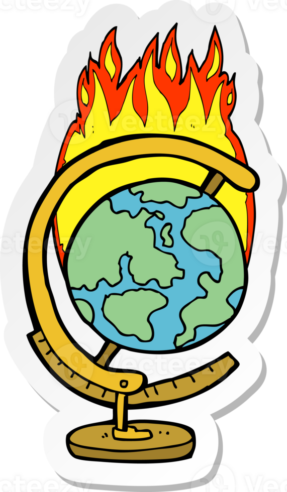 autocollant d'un globe brûlant de dessin animé png