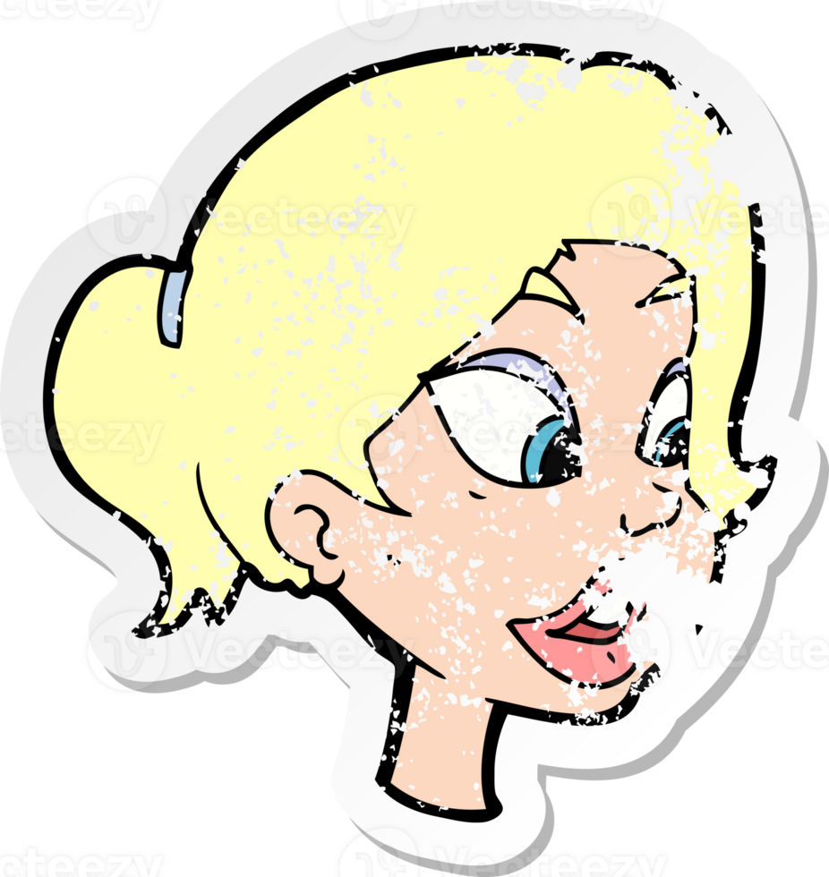 retro distressed sticker of a cartoon friendly woman png