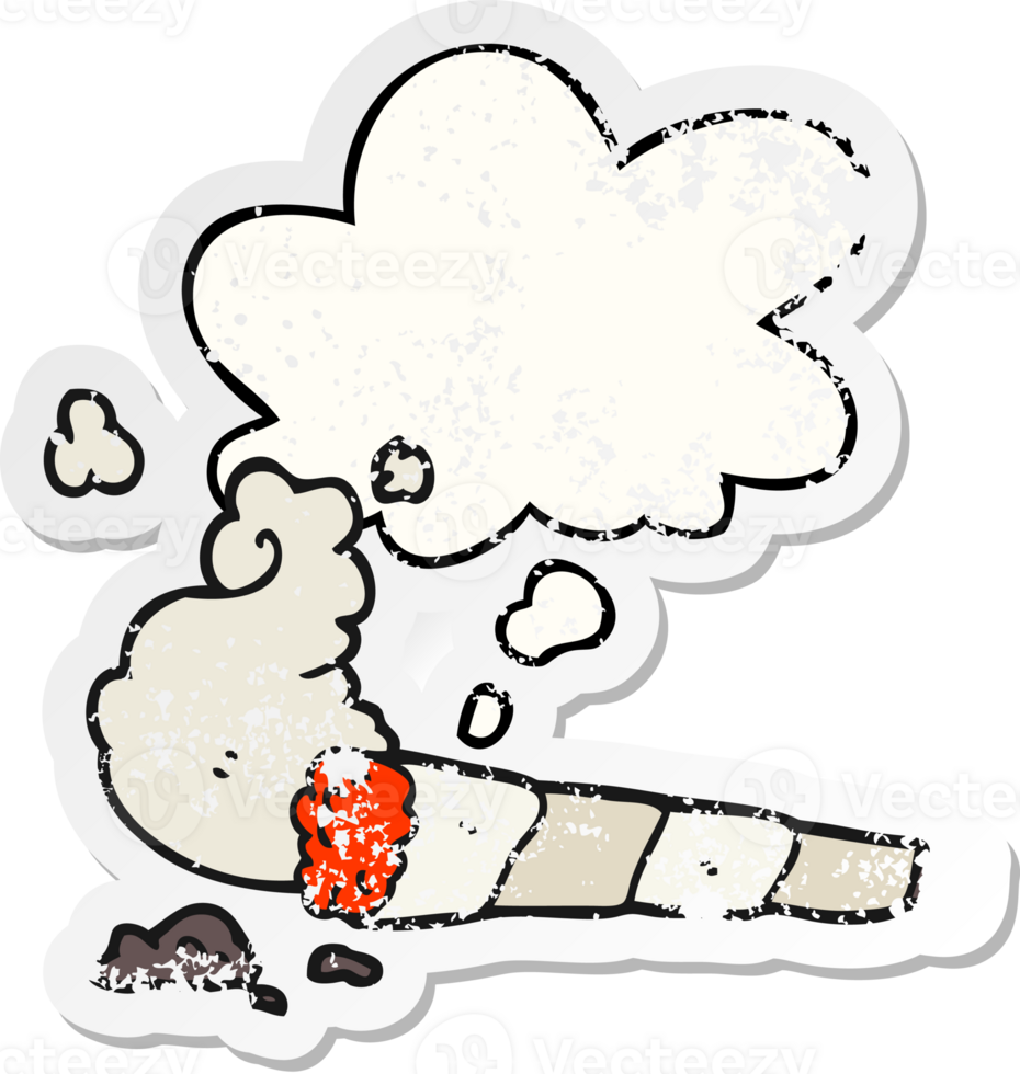 cartoon cigarette and thought bubble as a distressed worn sticker png