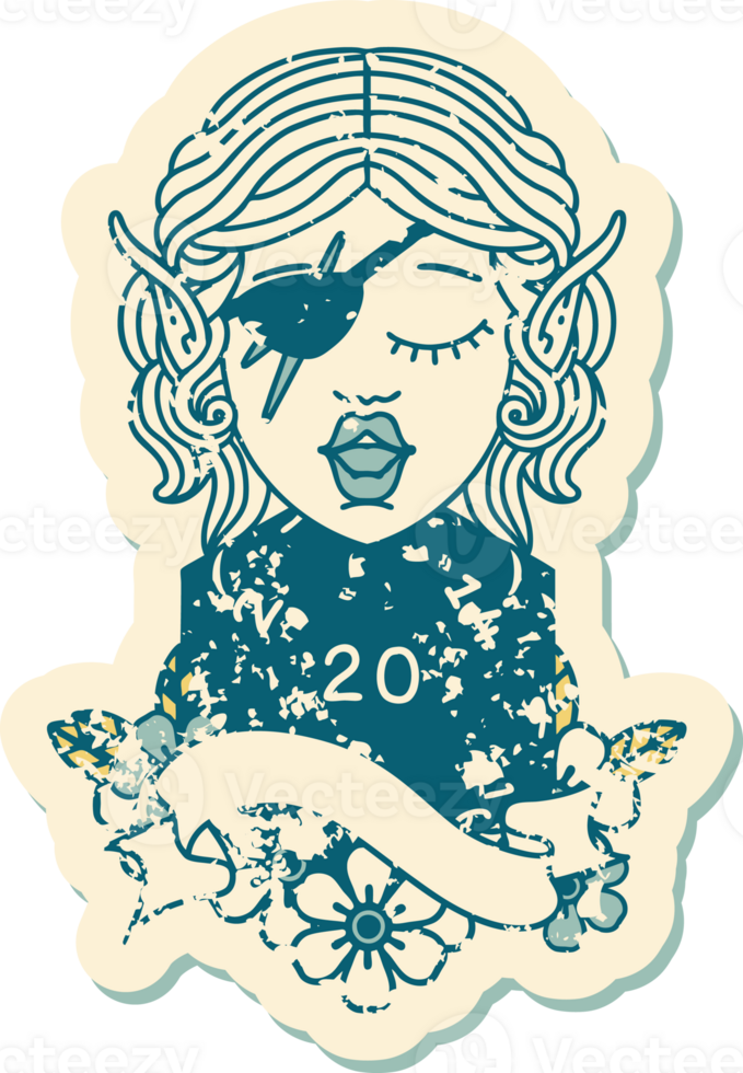 elf rogue character with natural twenty dice roll illustration png
