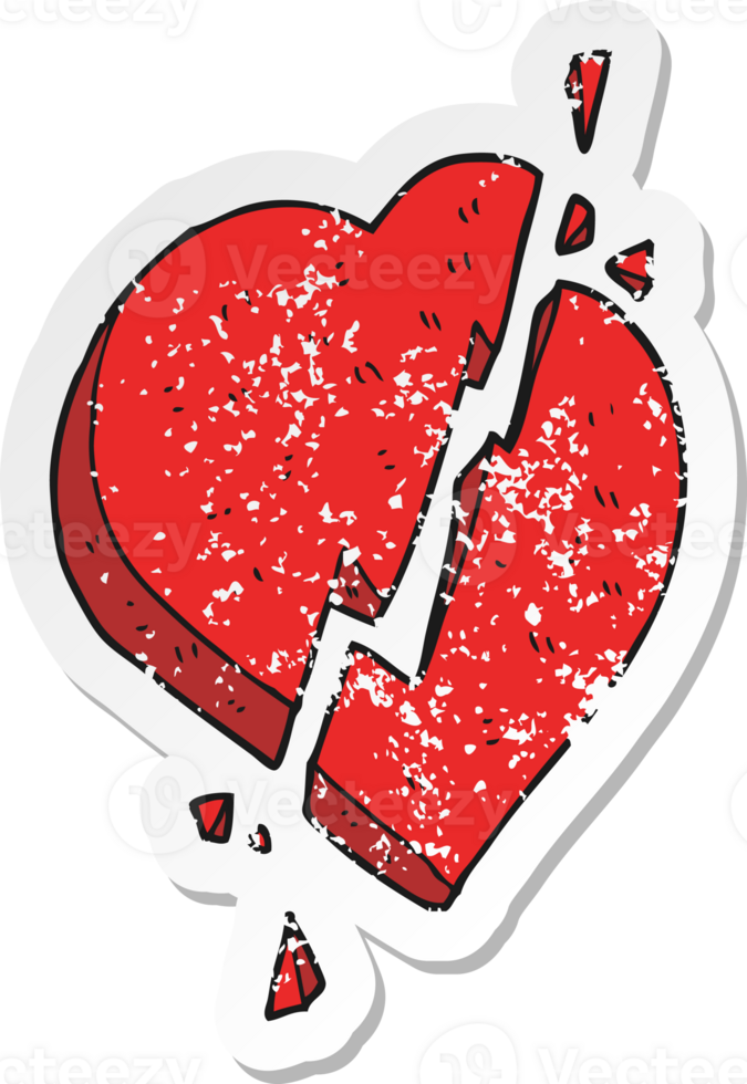 retro distressed sticker of a cartoon broken heart symbol png
