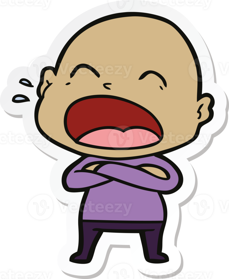 sticker of a cartoon shouting bald man png