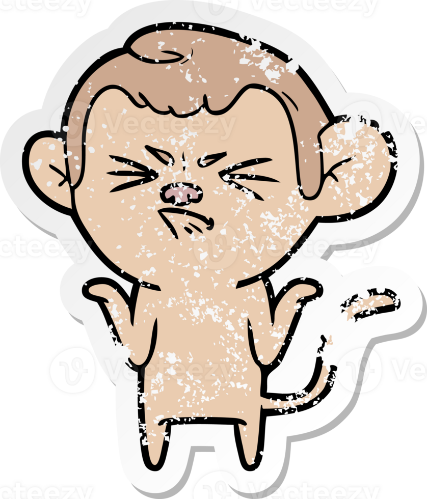 distressed sticker of a cartoon annoyed monkey png